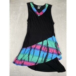 Parsley & Sage Shift Tank Dress Women's XL Jersey KNit Black Tie Dye Ruffle Arts